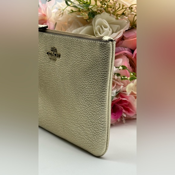 Coach Gold Metallic Pebbled Leather Wristlet - Picture 8 of 15